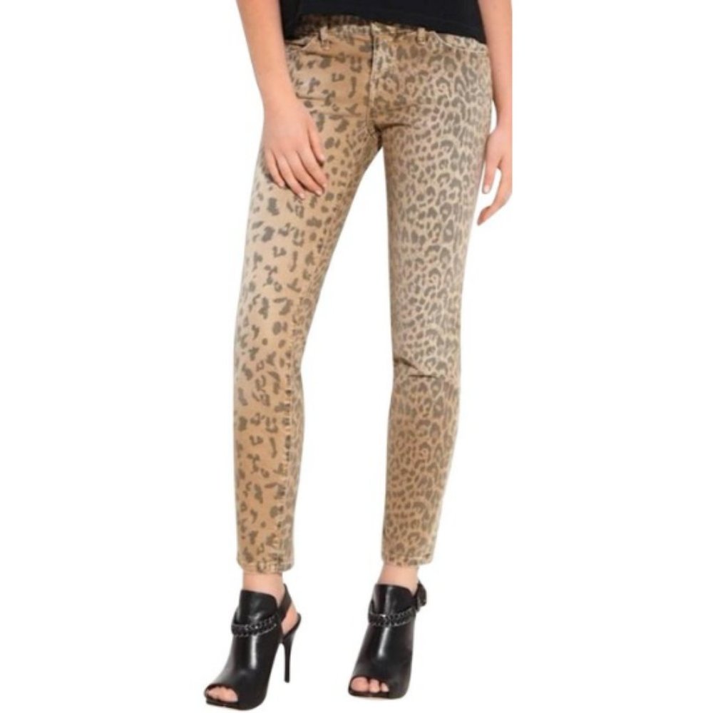 Current/Elliott The Stiletto Ankle-length Jeans in Camel Leopard, Size 24